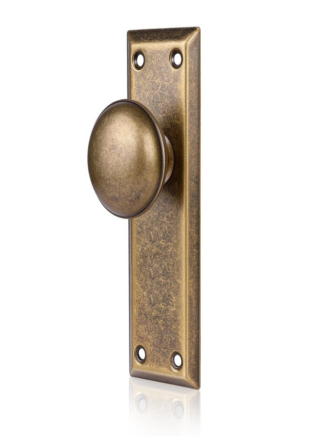 newliplace 2 Pack Single Sided Old Style Dummy Door Knobs Interior, Vintage Antique Brass Long Plate Dummy Door Handles - Image 1