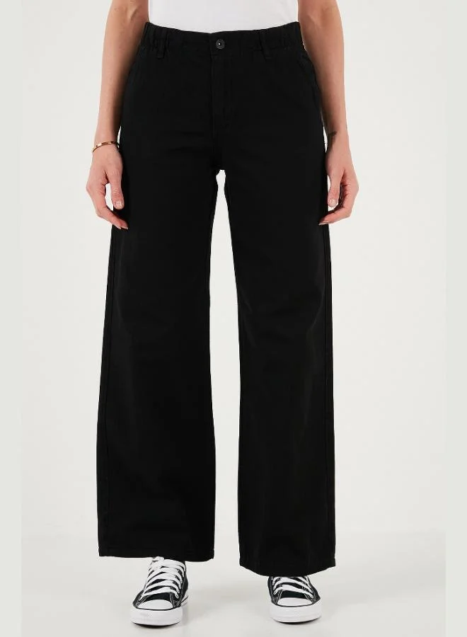 ليلا بنطلون نسائي واسع الساق بخصر عالٍ وقصة قياسية من قطن ليلا