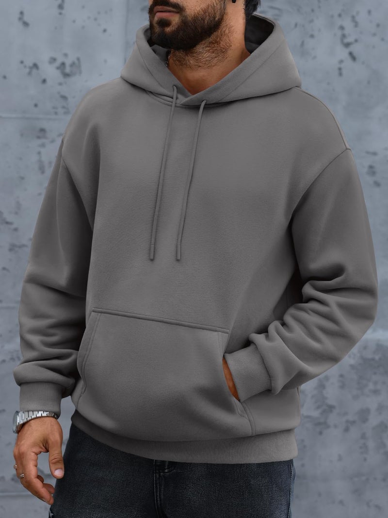 EFAN Mens Oversized Hoodies Fall Sweatshirt Winter Fleece Hooded Collar Drawstring Pullover With Pockets Drak grey L - Image 3