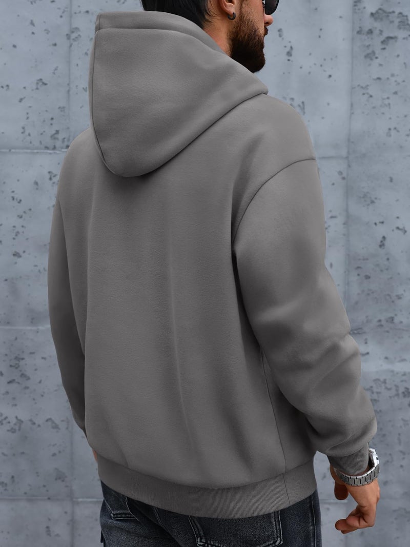 EFAN Mens Oversized Hoodies Fall Sweatshirt Winter Fleece Hooded Collar Drawstring Pullover With Pockets Drak grey L - Image 4