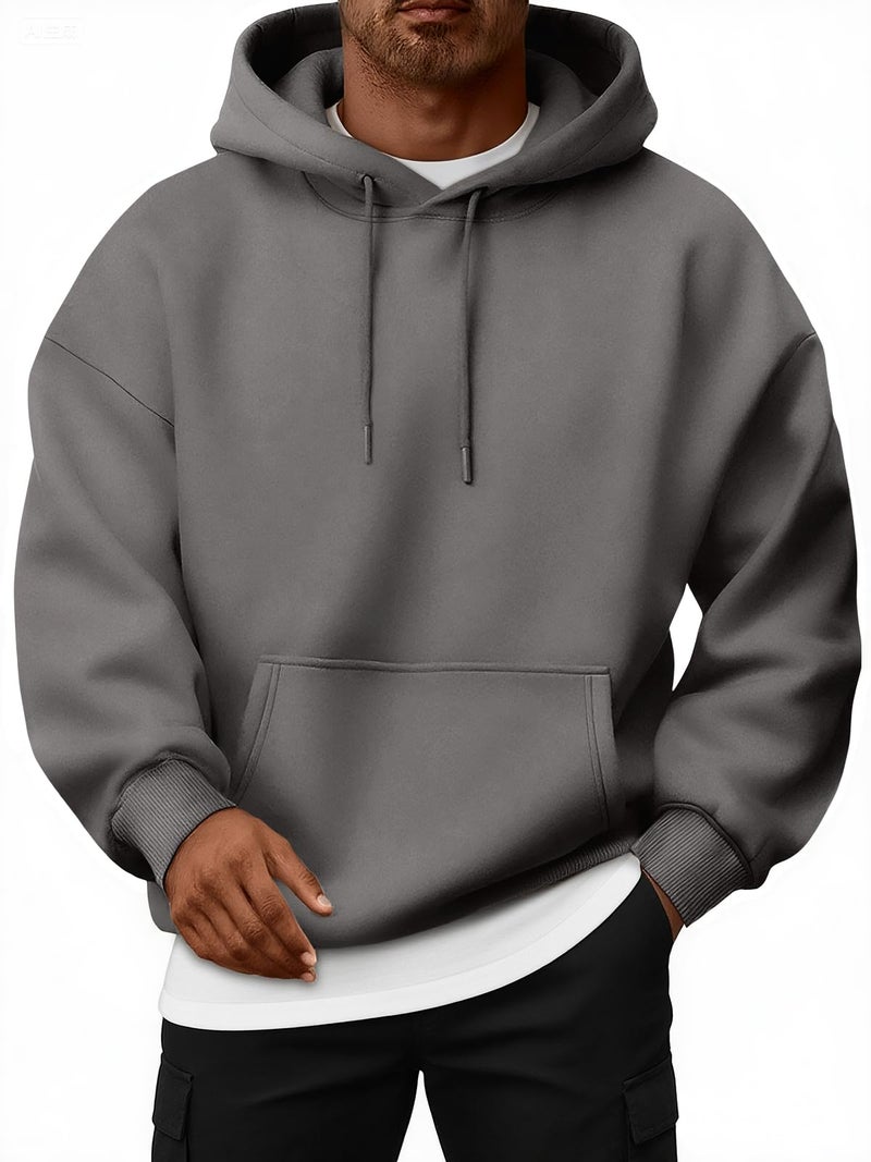 EFAN Mens Oversized Hoodies Fall Sweatshirt Winter Fleece Hooded Collar Drawstring Pullover With Pockets Drak grey L - Image 1
