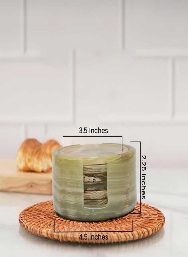 TheWolfard Coaster Set with Holder - Round Stone Coasters for Desk & Table - 4 Inch - Handmade Stone - Non-Slip Anti Scratch Pad (Multi Green) - Image 3