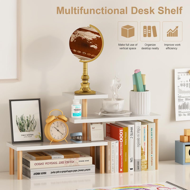 OcBuct Small Plant Stand Shelf ,3 Tiers Wood Long Desktop Flower Pot Holder Racks for Window Sill,Table ,Countertop Organizer Display Stand Shelves (Angle Adjustable,White) - Image 5