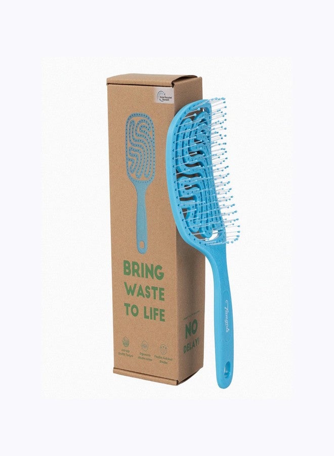Farenheit Tangols Gentle Detangler Hair Brush - Soft Detangling., Double Curved Straw Hair Brush for Kids & Adults, Wet & Dry Detangler Hair Styling, Curly Hair Detangler Brush, Eco-Friendly Design (Blue) - Image 1
