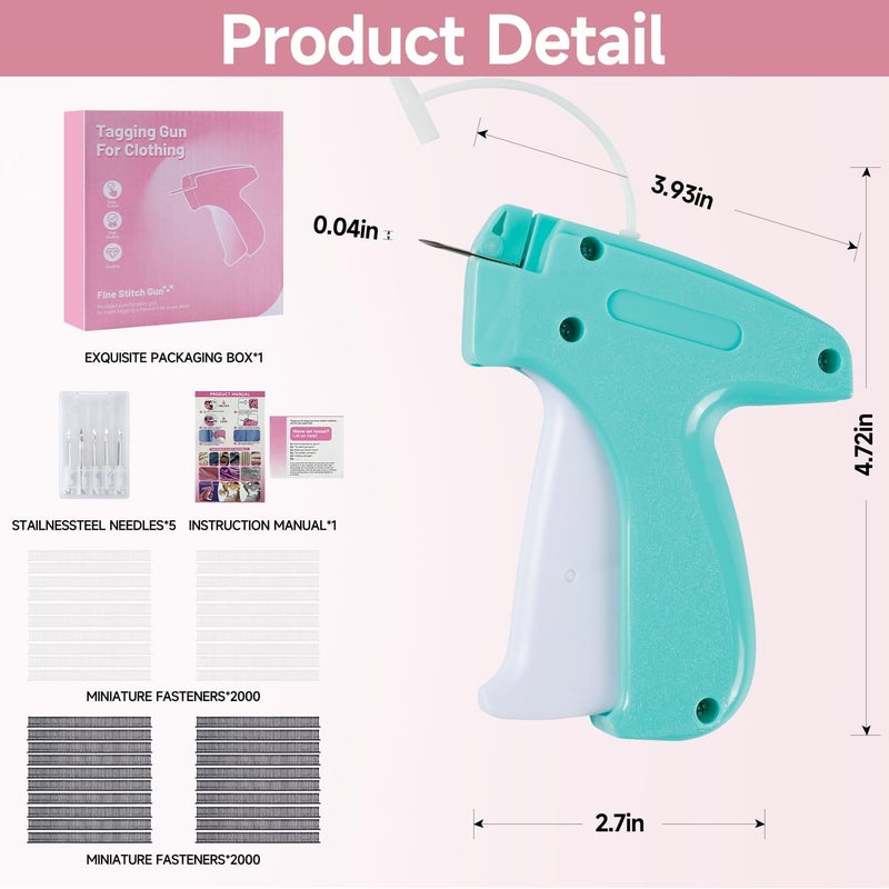 KEEUH Aqua and White Mini Tagging Stitch Gun for Clothing- Tagging Gun Clothes Stapler Sewing Hemming Tool Stitching Gun with 6 Needles and 2000 Blackand 2000 White Fasteners - Image 5