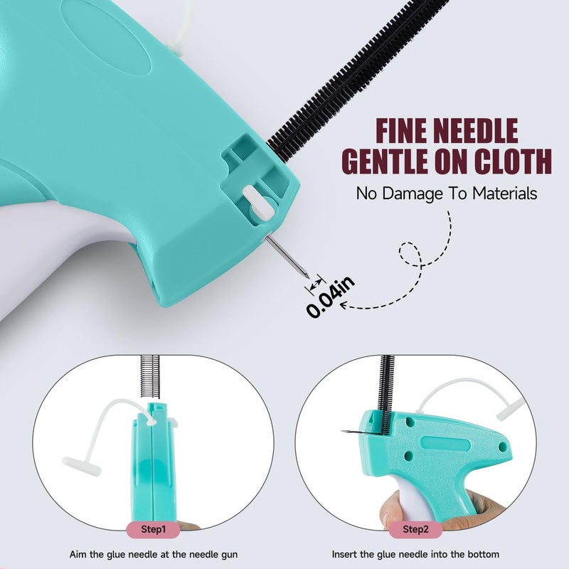 KEEUH Aqua and White Mini Tagging Stitch Gun for Clothing- Tagging Gun Clothes Stapler Sewing Hemming Tool Stitching Gun with 6 Needles and 2000 Blackand 2000 White Fasteners - Image 3