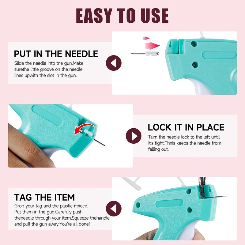 KEEUH Aqua and White Mini Tagging Stitch Gun for Clothing- Tagging Gun Clothes Stapler Sewing Hemming Tool Stitching Gun with 6 Needles and 2000 Blackand 2000 White Fasteners - Image 2