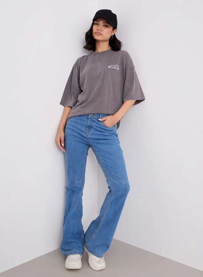 Styli Styli Acid Washed Graphic Print Oversized T-Shirt