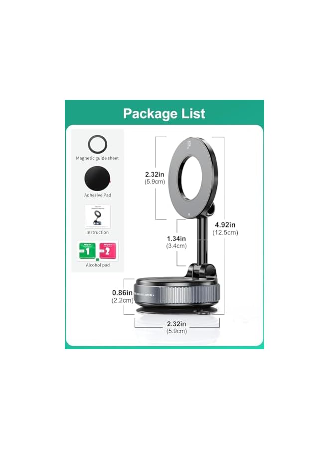 Green Tiger Magnetic Phone Mount For Car, 360° Rotatable Foldable Vacuum Suction Phone Holder For Car Gym Mirror Shower Smooth Surface, Compatible With iPhone, Android Smartphone (Black) - Image 2