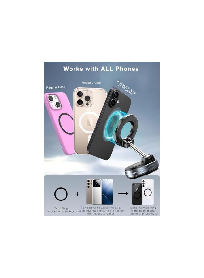 Green Tiger Magnetic Phone Mount For Car, 360° Rotatable Foldable Vacuum Suction Phone Holder For Car Gym Mirror Shower Smooth Surface, Compatible With iPhone, Android Smartphone (Black) - Image 5