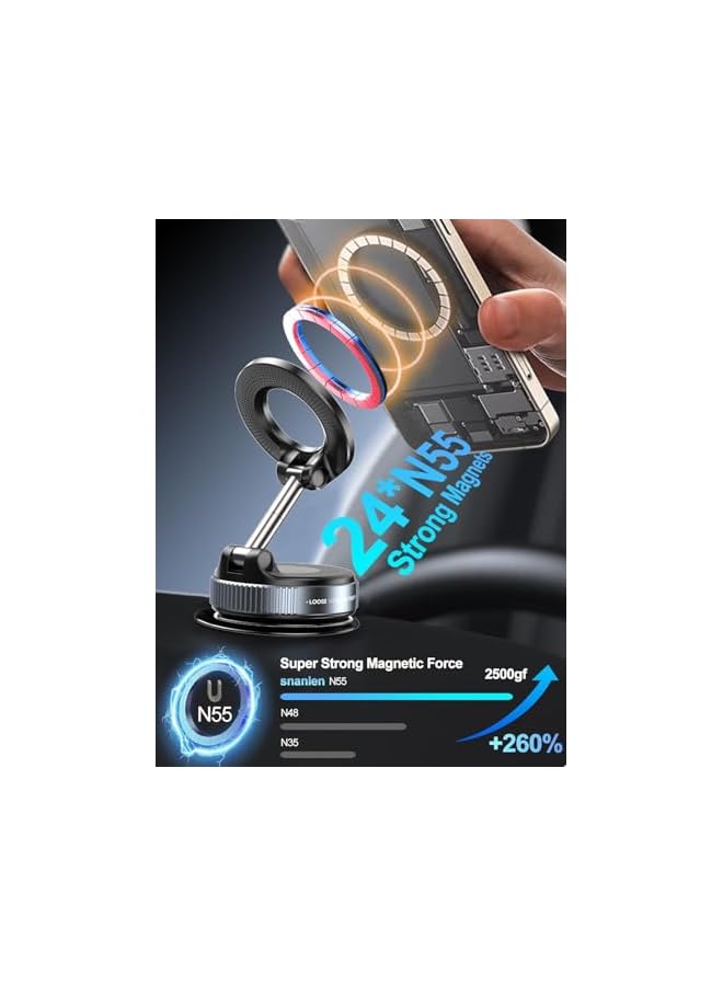 Green Tiger Magnetic Phone Mount For Car, 360° Rotatable Foldable Vacuum Suction Phone Holder For Car Gym Mirror Shower Smooth Surface, Compatible With iPhone, Android Smartphone (Black) - Image 3