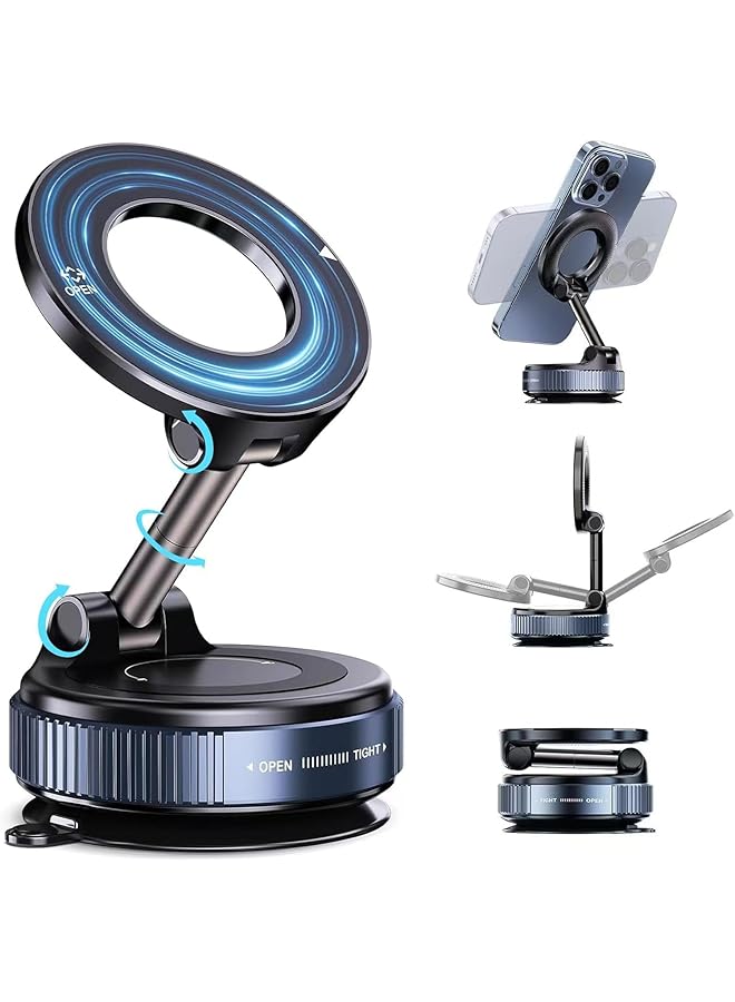 Green Tiger Magnetic Phone Mount For Car, 360° Rotatable Foldable Vacuum Suction Phone Holder For Car Gym Mirror Shower Smooth Surface, Compatible With iPhone, Android Smartphone (Black) - Image 1