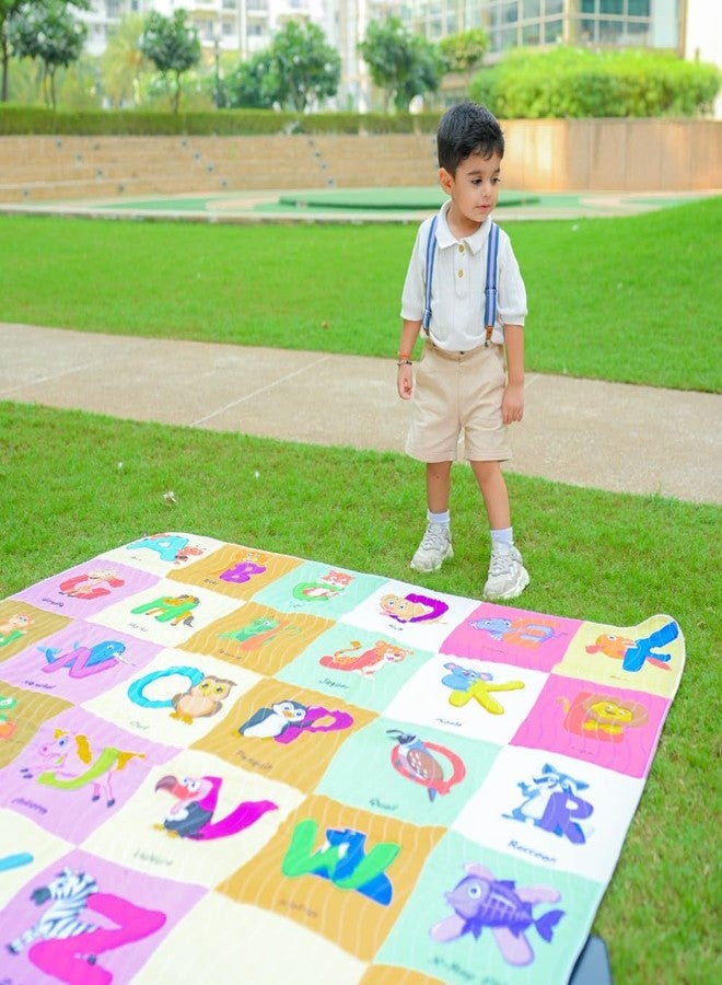 Happy Matty حصيرة نزهة للأطفال من هابي ماتي، بتصميم حروف الأبجدية، مانعة للانزلاق، قابلة للعكس، محمولة، للاستخدام في الهواء الطلق/النزهات/الشاطئ/السفر (140 سم × 140 سم) - Image 2