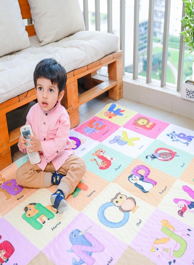 Happy Matty حصيرة نزهة للأطفال من هابي ماتي، بتصميم حروف الأبجدية، مانعة للانزلاق، قابلة للعكس، محمولة، للاستخدام في الهواء الطلق/النزهات/الشاطئ/السفر (140 سم × 140 سم) - Image 3