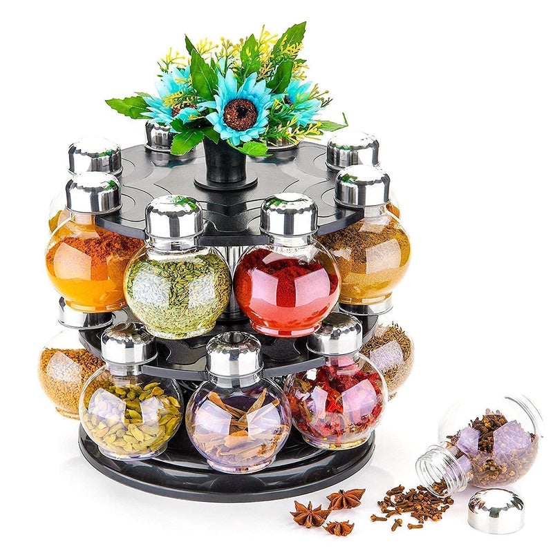 AVMPHD Multipurpose Plastic Big Revolving Spice Rack 16 in 1 Masala Rack SetCondiment SetSpice Container - Image 2