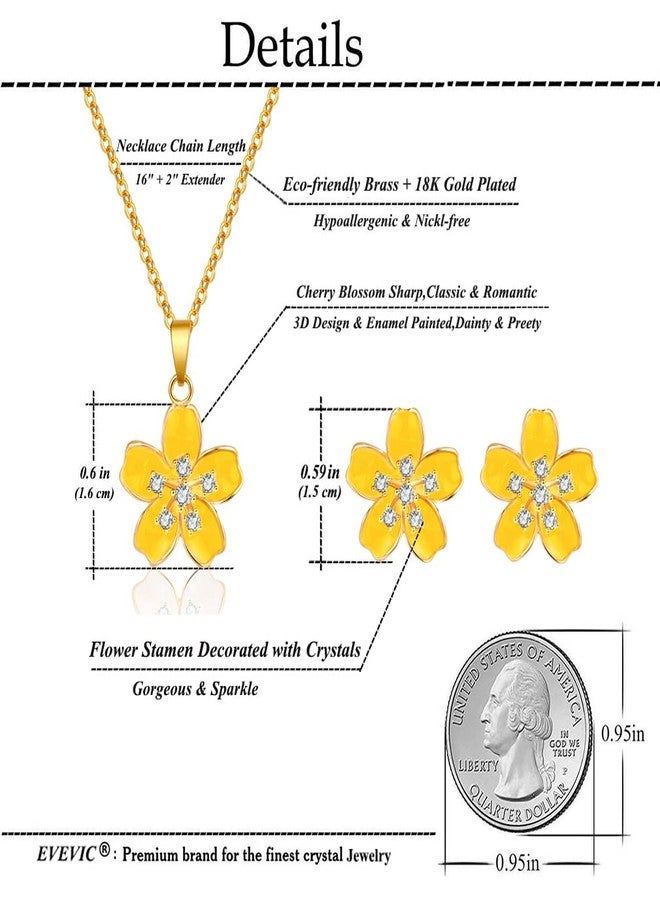 EVEVIC Fashion Cherry Blossom Necklace Earrings Set for Women 18K Gold Plated Hypoallergenic Sakura Flower Jewelry Set (Yellow) - Image 4