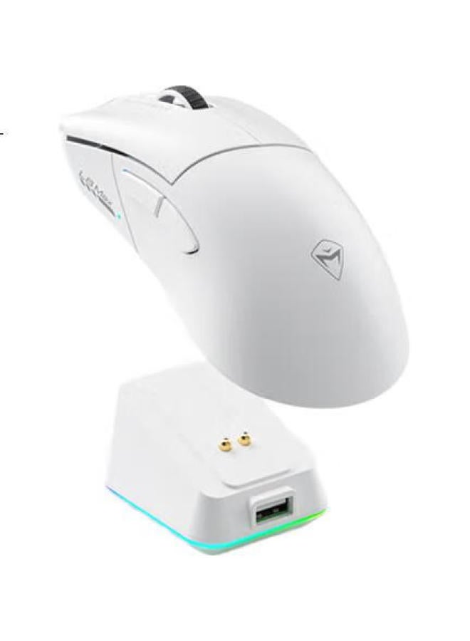 Machenike L8Max Large-Handed Tri-Mode Gaming Mouse, Lightweight, Paw3395 Sensor, Includes Charging Dock, 1K Polling Rate - White - Image 1