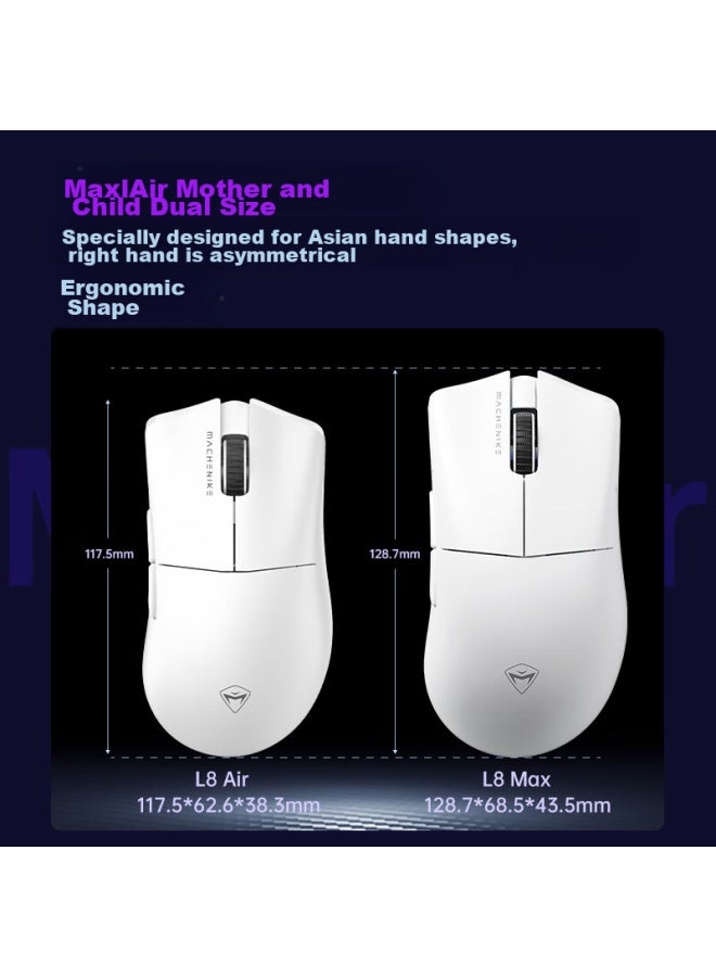 Machenike L8max Large-handed Tri-mode Gaming Mouse, Lightweight, Paw3395 Sensor, Includes Charging Dock, 1k Polling Rate - White - Image 1