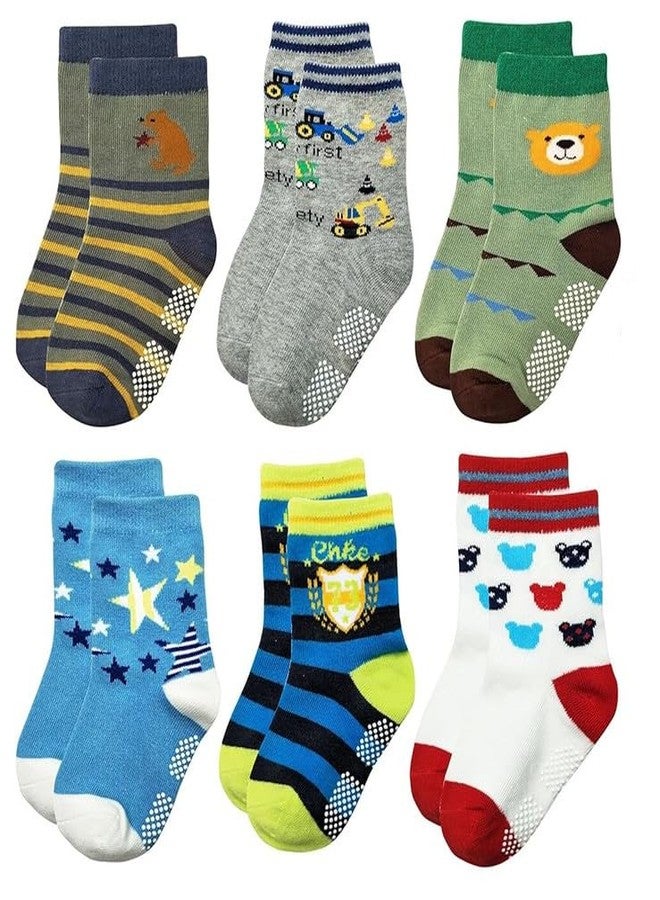 Yanwenx Organic Cotton Anti Skid Grip Socks for Kids Multi-Colored(Assorted) Ankle/Calf Length Socks Pack Of 6_6-12 Months - Image 1