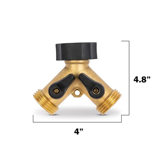 Gilmour Heavy Duty 2 Way Garden Hose Splitter, Dual Water Hose Splitter with Shut Off Valve, Brass Water Manifold - Image 2