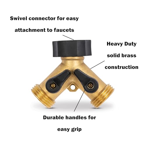 Gilmour Heavy Duty 2 Way Garden Hose Splitter, Dual Water Hose Splitter with Shut Off Valve, Brass Water Manifold - Image 3