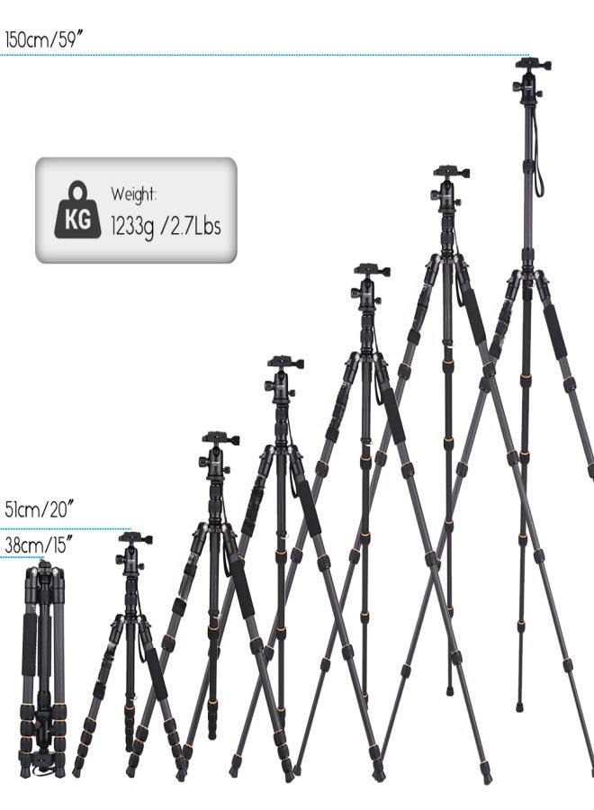 ZOMEI Q666C 59inch Travel Portable Lightweight Carbon Fiber Camera Tripod Monopod with Ball Head/ Quick Release Plate/ Carry Bag for DSLR Camera - Image 3
