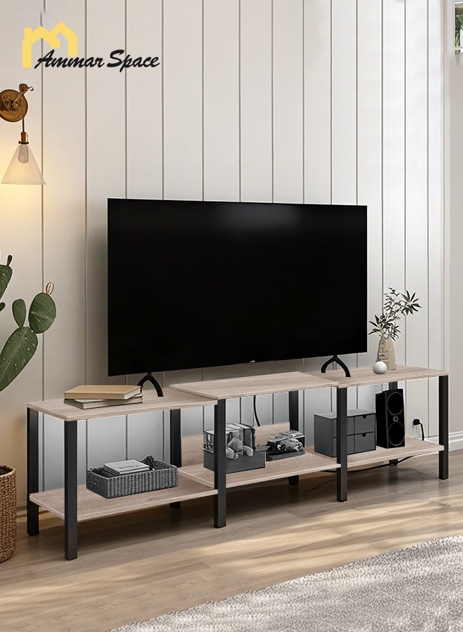 مساحة عمار وحدة تحكم تلفزيون حديثة لغرفة المعيشة - حامل تلفزيون خشبي مقاس 75 بوصة مع أرفف تخزين مفتوحة وخزانة تلفزيون وحامل تخزين للوسائط وطاولة وحدة تحكم بتصميم صناعي 173.5 × 40 × 51 سم - Image 1