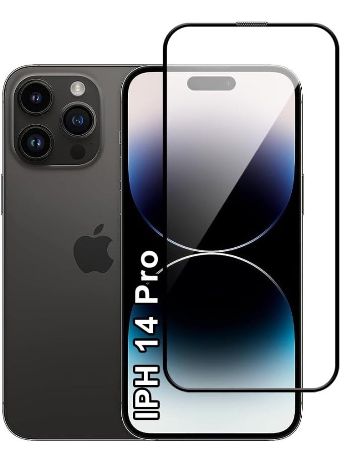 واقي شاشة زجاجي عالي الدقة بتغطية كاملة وحواف سوداء، متوافق مع آيفون 14 برو - أسود شفاف - Image 1