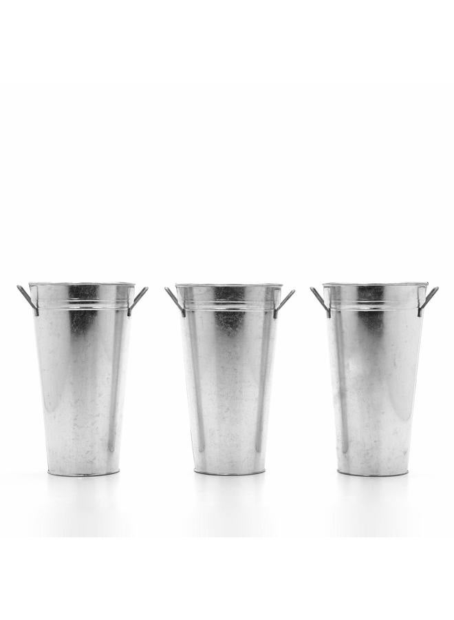 Hosley Set of 3 Galvanized French Bucket Vase with Handles 9 Inches High Ideal for Farmhouse Dried Floral Arrangements at Home for Weddings Gifts Spa and Aromatherapy Settings O5 - Image 1