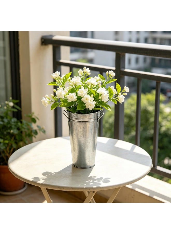Hosley Set of 3 Galvanized French Bucket Vase with Handles 9 Inches High Ideal for Farmhouse Dried Floral Arrangements at Home for Weddings Gifts Spa and Aromatherapy Settings O5 - Image 2