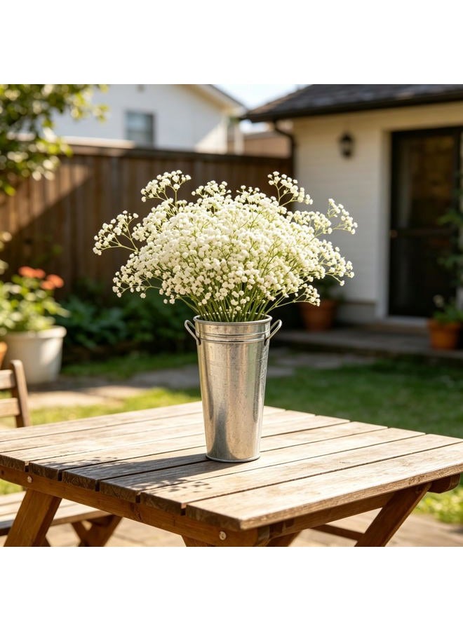 Hosley Set of 3 Galvanized French Bucket Vase with Handles 9 Inches High Ideal for Farmhouse Dried Floral Arrangements at Home for Weddings Gifts Spa and Aromatherapy Settings O5 - Image 5