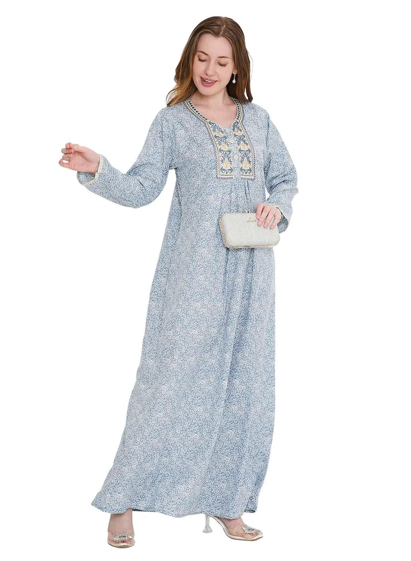 HANA & SARA long viscose farasha with stunning thread embroidery arabic kaftan jalabiya dress