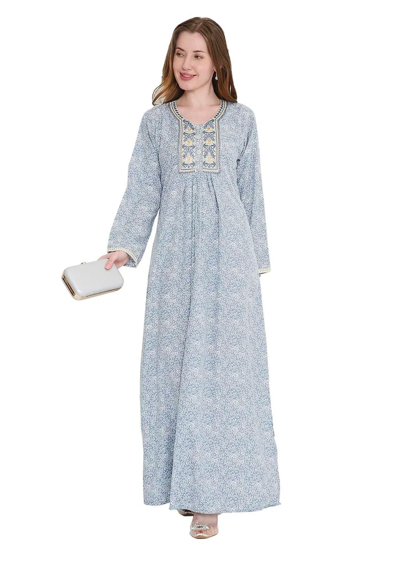 HANA & SARA long viscose farasha with stunning thread embroidery arabic kaftan jalabiya dress