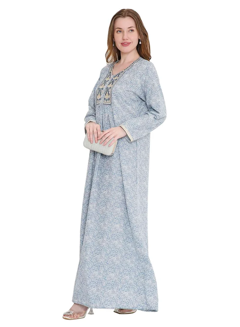 HANA & SARA long viscose farasha with stunning thread embroidery arabic kaftan jalabiya dress
