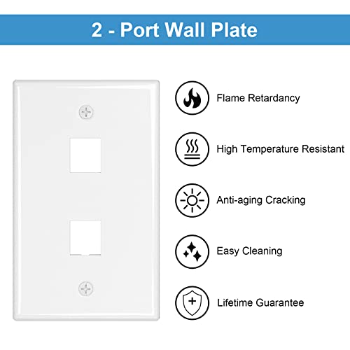 iwillink 2-Port Keystone Wall Plate 10-Pack, Low Profile Ethernet Wall Plates for Keystone Jack, White - Image 4