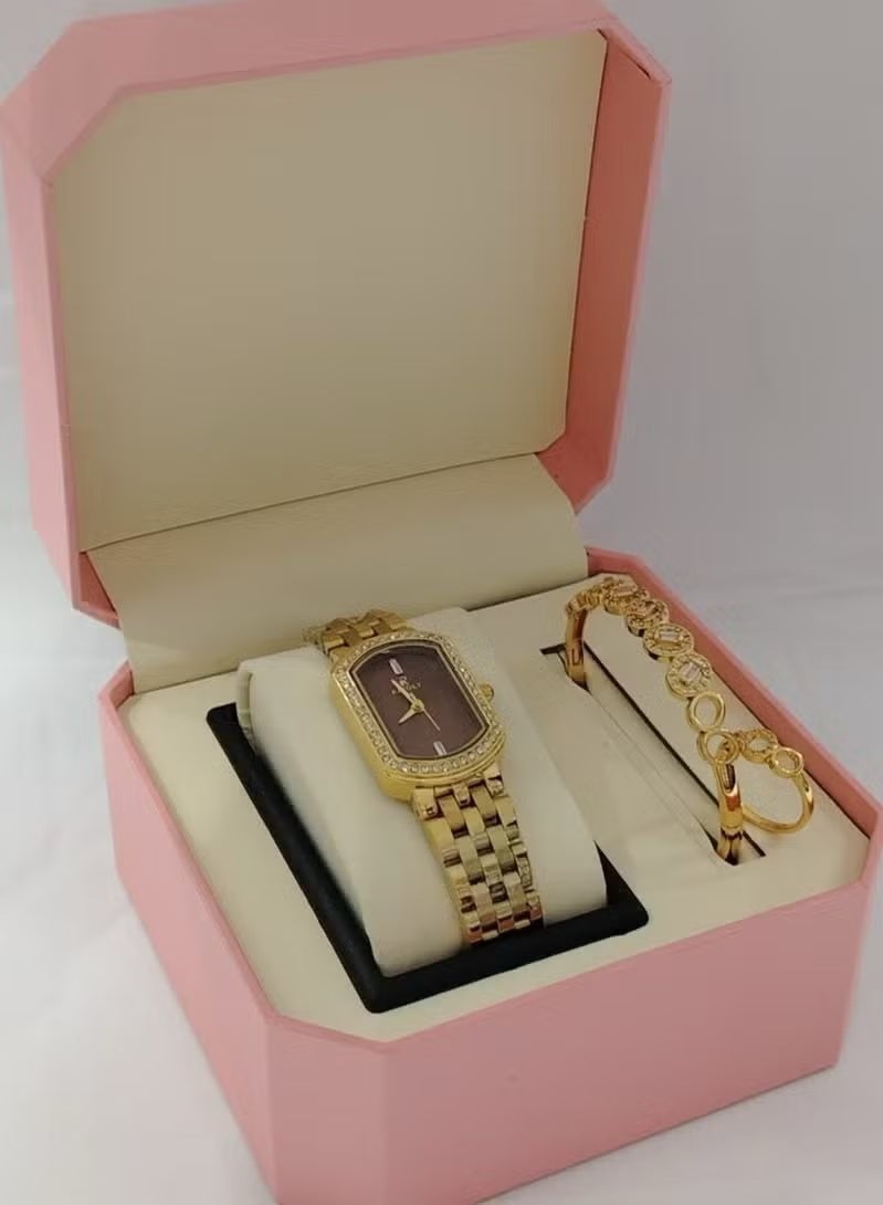 Soft and elegant women's sets, zircon, steel watch