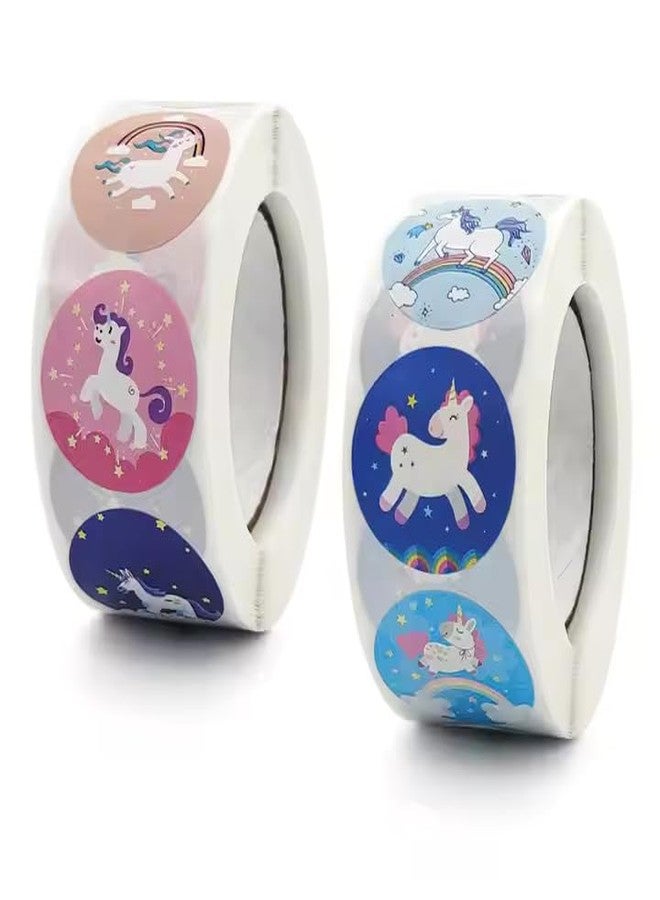 RUJVE 1000 Pieces Unicorn Sticker for Kids, Self Adhesive Decoration Stickers for School/Birthday/Party/Book/Gift Bag Decorations (2 Roll, 2 X 500=1000 Pcs Stickers, Diameter - 1 Inch) (Pack-2) - Image 1