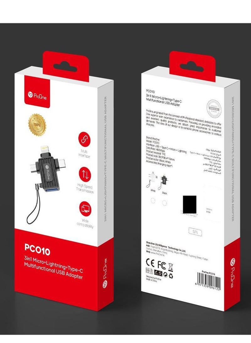 ProOne 3 IN 1 OTG Adaptor Compatible with Lightning/Micro/Type-C/USB 3.0 Super Fast Transmission, Compatible with iPhone 14 Pro max, 14 Pro, Galaxy S22, s21, Huawei, Macbook Pro, PS4, PS5 - OTG - Image 4