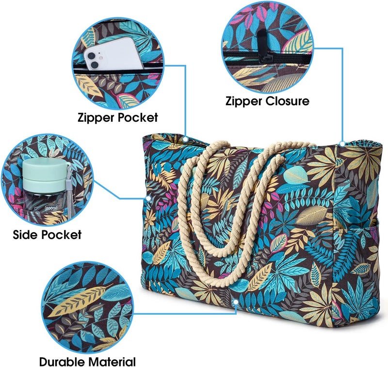 Becokan Beach Bags for Women, Large Waterproof Beach Tote Bag with Zipper Beach Bags Waterproof Sandproof Swim Pool Bag Large Tote - Image 2