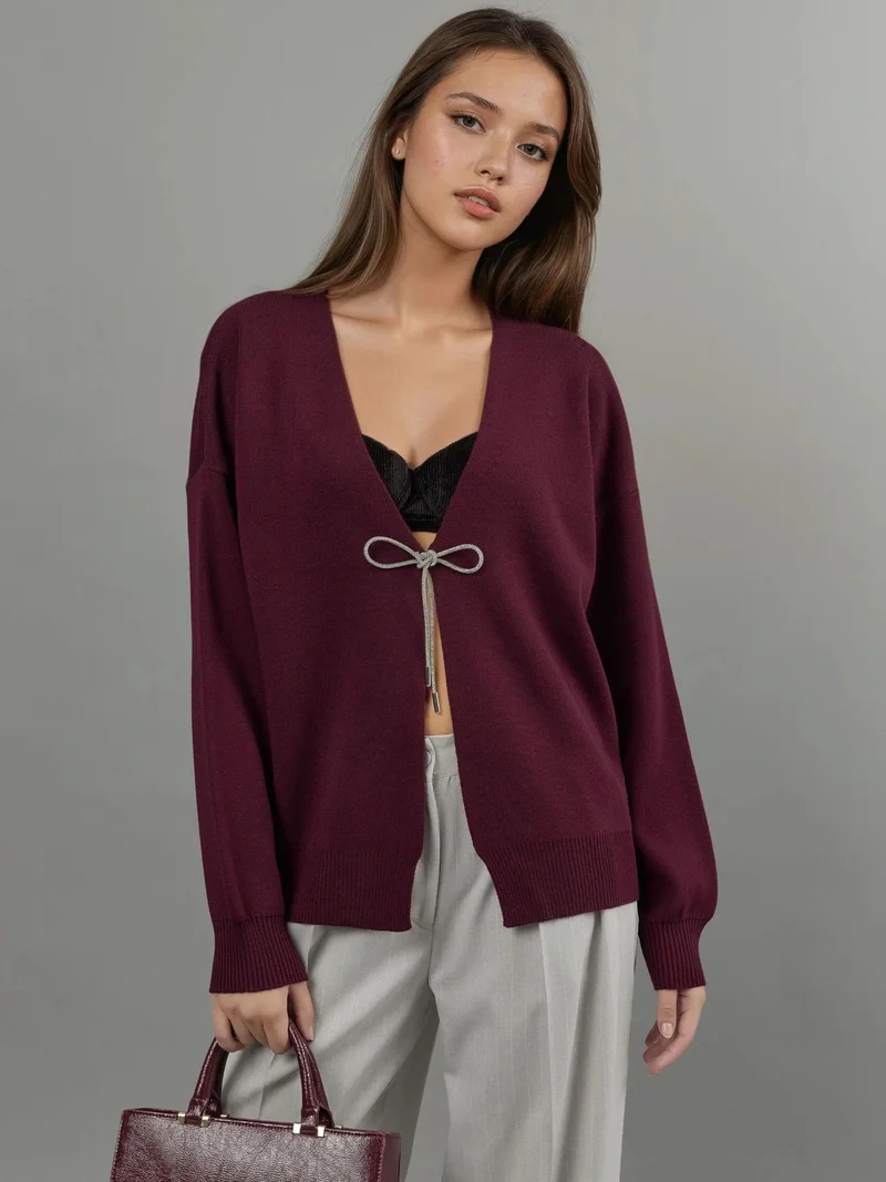 HICCUP V-Neck Knitwear Cardigan with Bow Detail