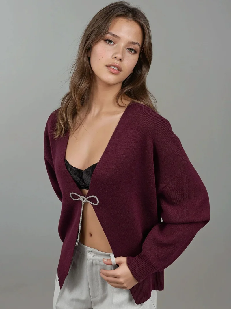 HICCUP V-Neck Knitwear Cardigan with Bow Detail