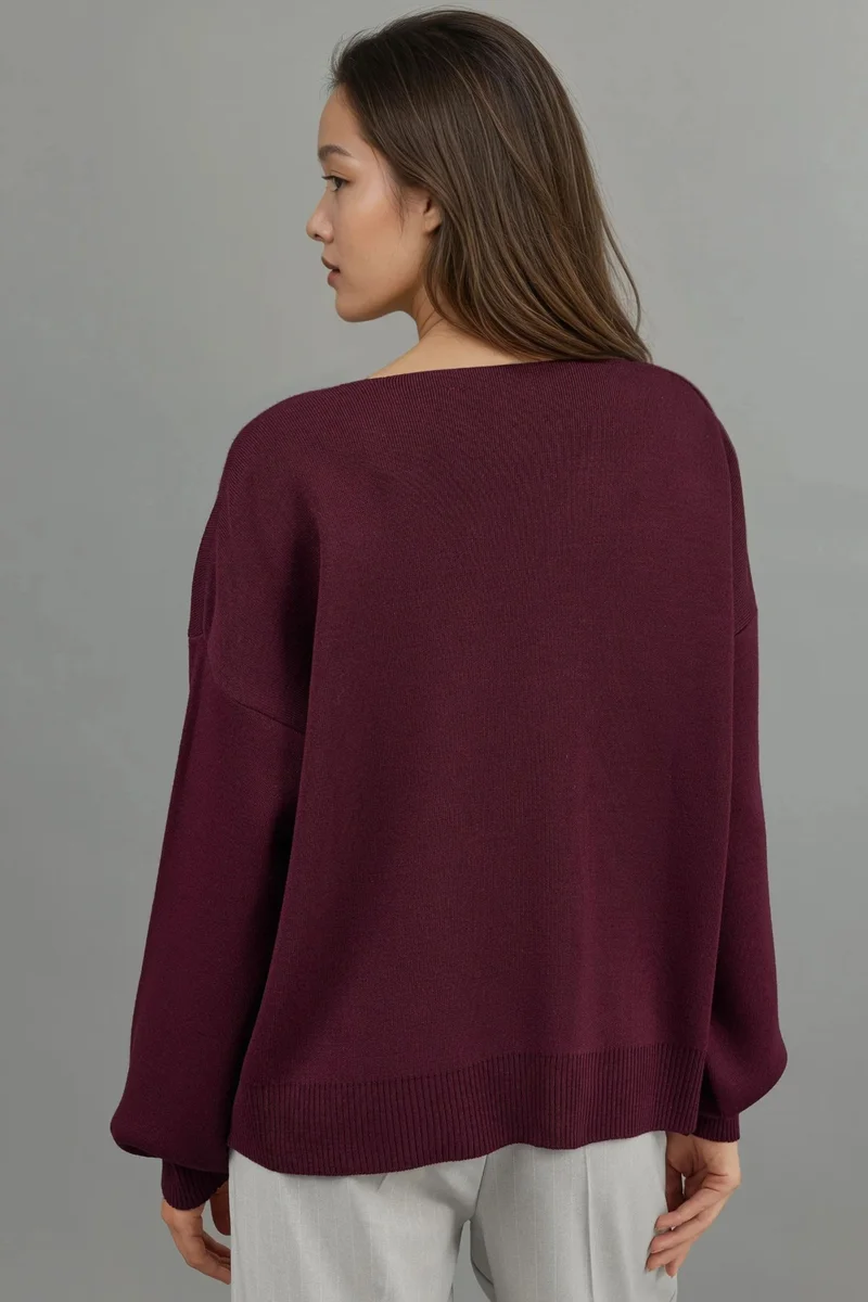 Hiccup Burgundy Red V-Neck Knitwear Cardigan with Bow Detail for Women | Best Price UAE