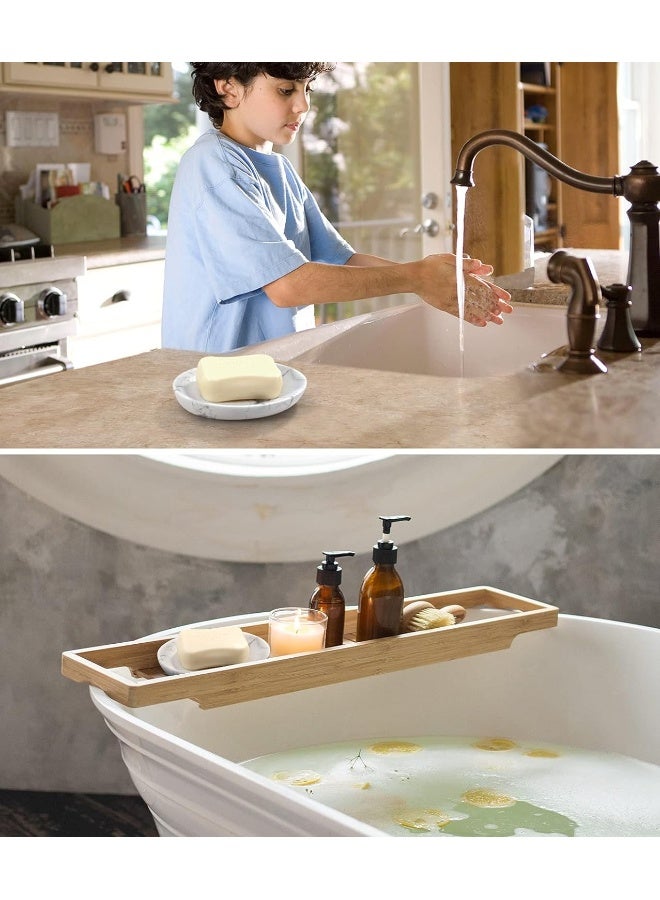 Luxspire Soap Dish, Resin And Gravel Soap Box, Durable Oval Soap Holder With Marble Pattern For Bathroom, Shower, Kitchen For Storing Candle, Soap - White Gravel  - Image 5