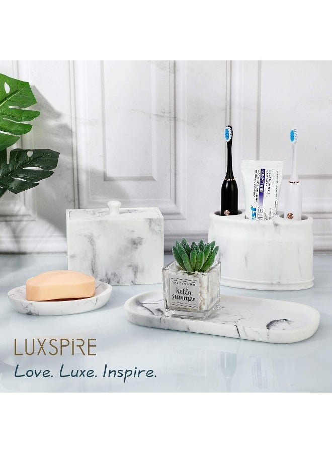 Luxspire Soap Dish, Resin And Gravel Soap Box, Durable Oval Soap Holder With Marble Pattern For Bathroom, Shower, Kitchen For Storing Candle, Soap - White Gravel  - Image 2