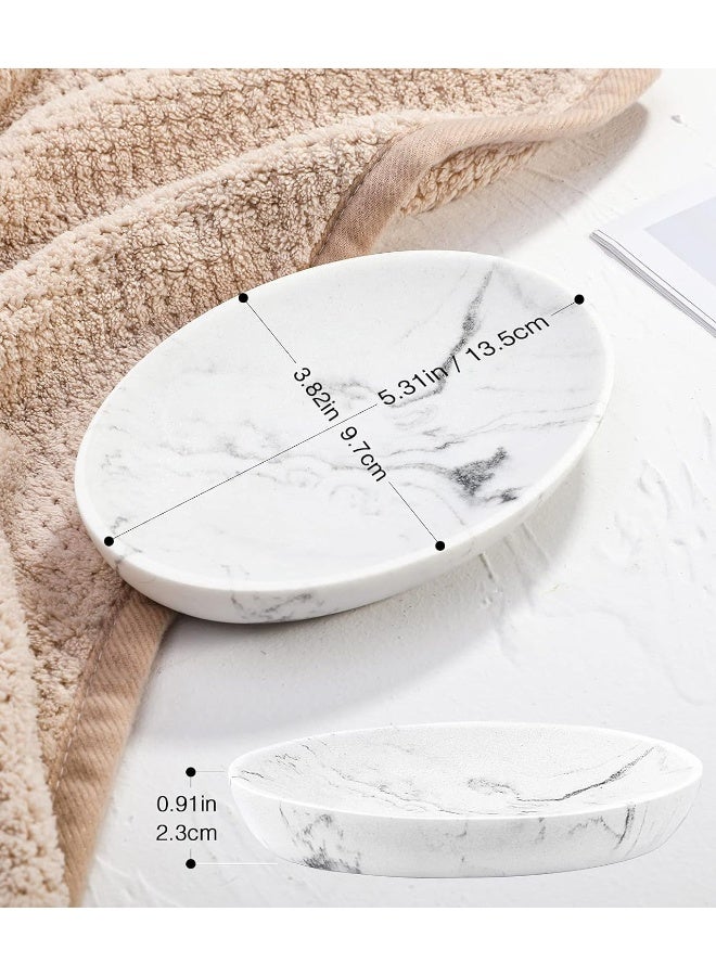 Luxspire Soap Dish, Resin And Gravel Soap Box, Durable Oval Soap Holder With Marble Pattern For Bathroom, Shower, Kitchen For Storing Candle, Soap - White Gravel  - Image 3