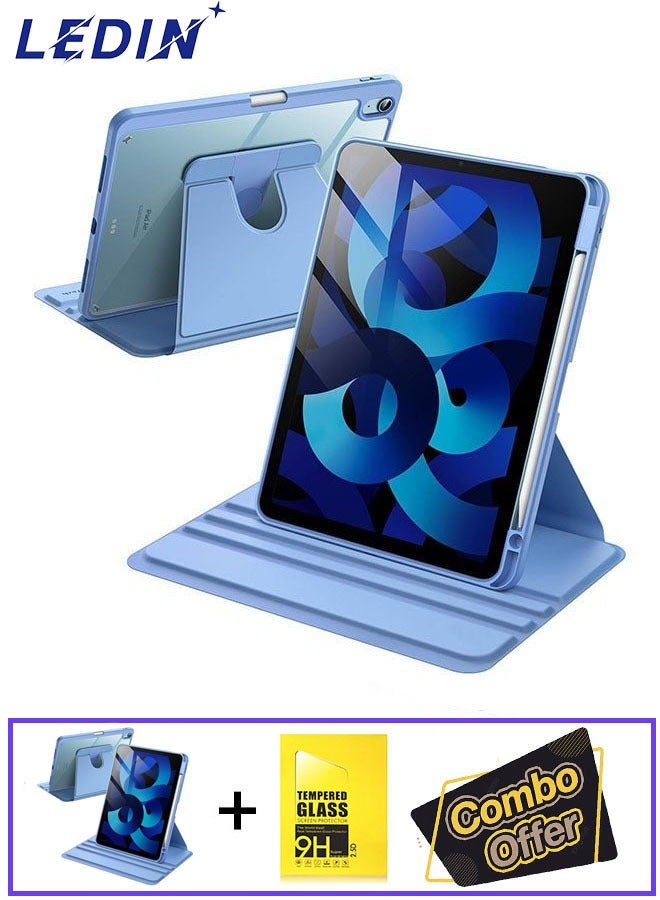 LEDIN 2 in 1 Rotating Case for iPad 10th Generation 10.9 inch (2022) with Pencil Holder,360 Degree Rotation Protective Stand Slim Cover Clear Back, Auto Wake/Sleep With Tempered Glass - Image 1