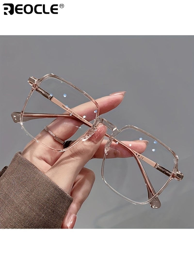 ريوكل نظارات نسائية عدسة شفافة إطار مربع كبير وخفيف الوزن نظارات تحمي من إجهاد الرؤية مادة بلاستيكية متينة مناسبة لمناسبات متعددة - Image 5