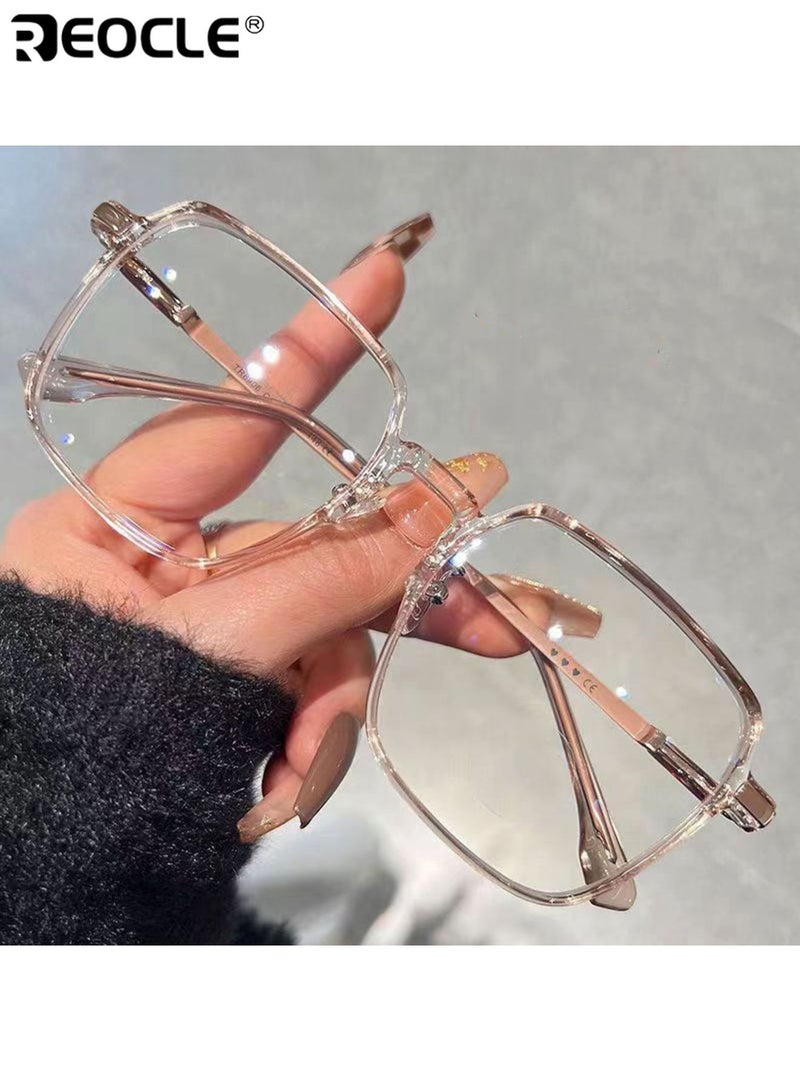 ريوكل نظارات نسائية عدسة شفافة إطار مربع كبير وخفيف الوزن نظارات تحمي من إجهاد الرؤية مادة بلاستيكية متينة مناسبة لمناسبات متعددة - Image 4