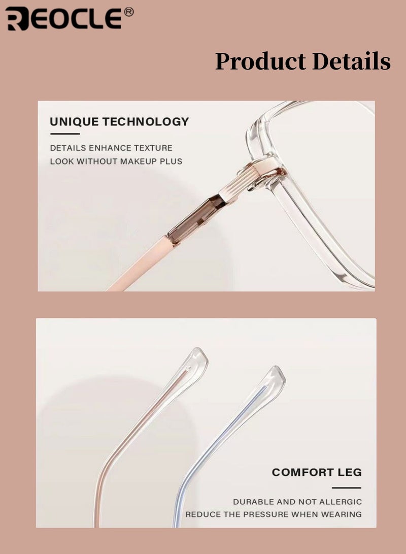 ريوكل نظارات نسائية عدسة شفافة إطار مربع كبير وخفيف الوزن نظارات تحمي من إجهاد الرؤية مادة بلاستيكية متينة مناسبة لمناسبات متعددة - Image 3