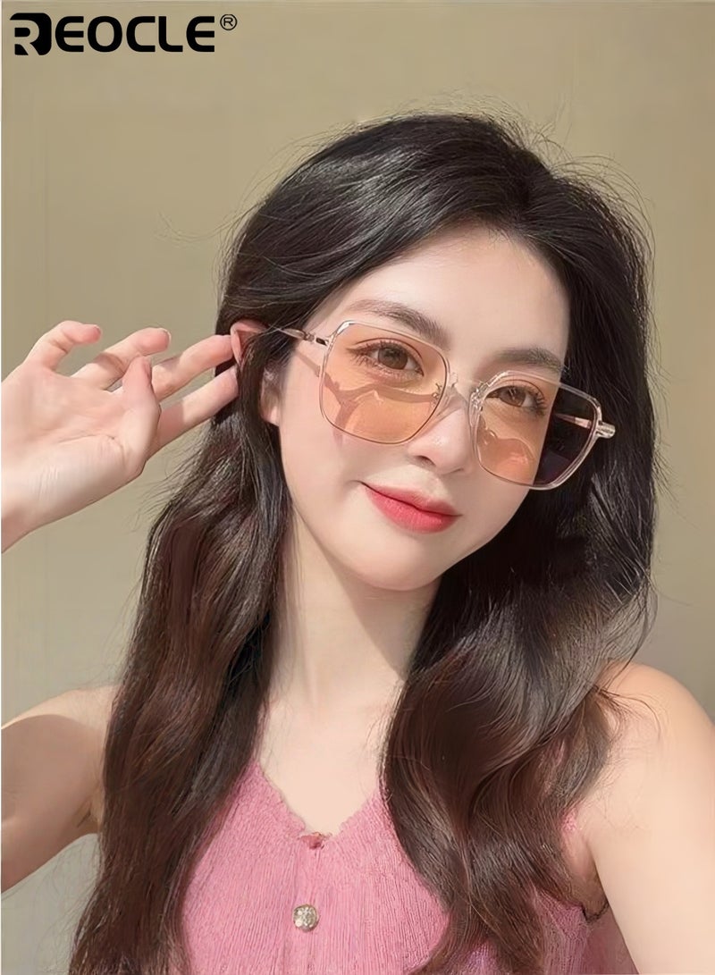 ريوكل نظارات نسائية عدسة شفافة إطار مربع كبير وخفيف الوزن نظارات تحمي من إجهاد الرؤية مادة بلاستيكية متينة مناسبة لمناسبات متعددة - Image 2